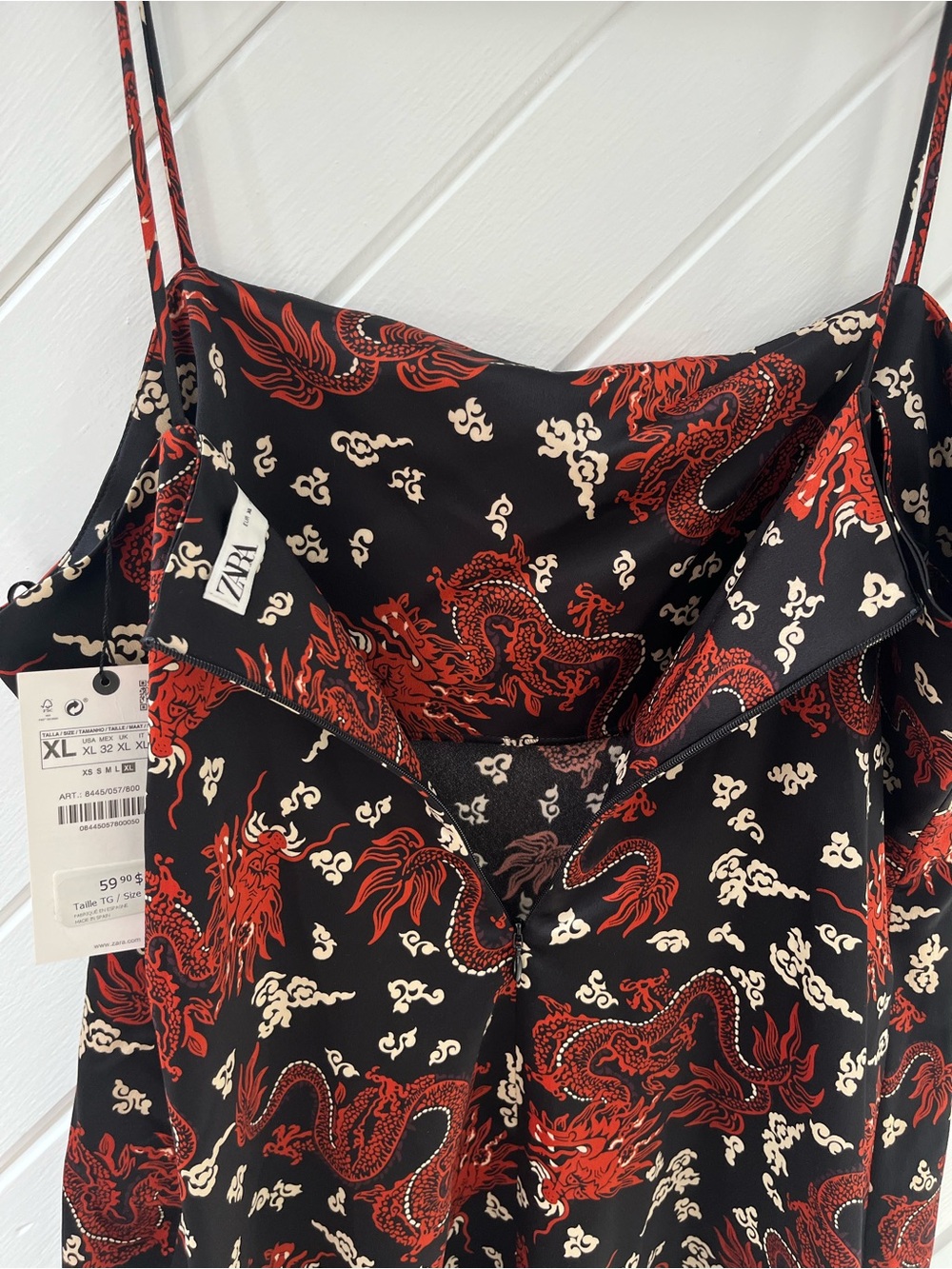Zara Black Mini Slip Dress with Red Dragon Print - Picture 6 of 8